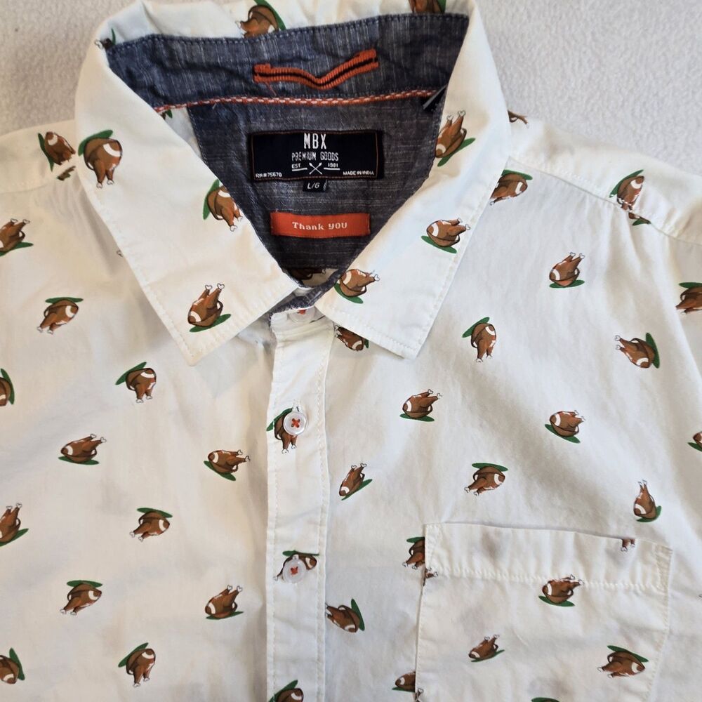 MBX Premium Goods Thanksgiving Shirt Mens L Turkey Football Novelty Button Up